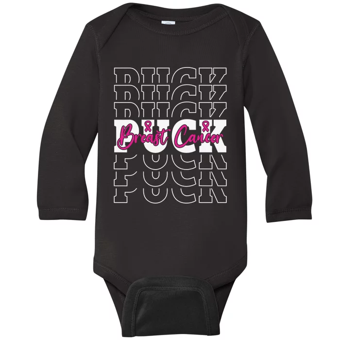 Breast Cancer Awareness Hockey PUCK BREAST CANCER Baby Long Sleeve Bodysuit