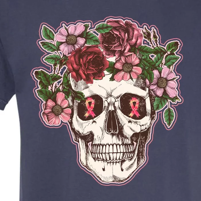 Breast Cancer Awareness Floral Flower Skull Garment-Dyed Heavyweight T-Shirt