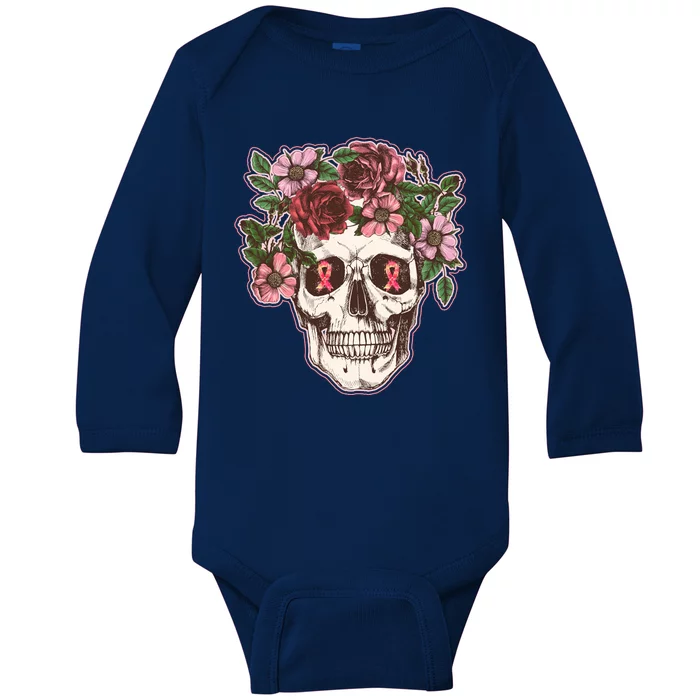 Breast Cancer Awareness Floral Flower Skull Baby Long Sleeve Bodysuit