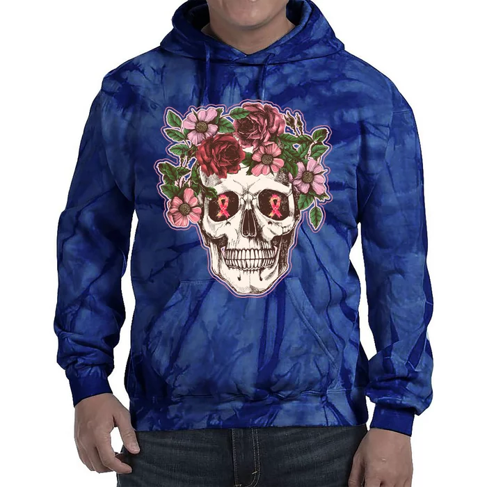 Breast Cancer Awareness Floral Flower Skull Tie Dye Hoodie