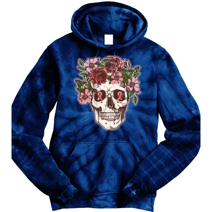 Breast Cancer Awareness Floral Flower Skull Tie Dye Hoodie