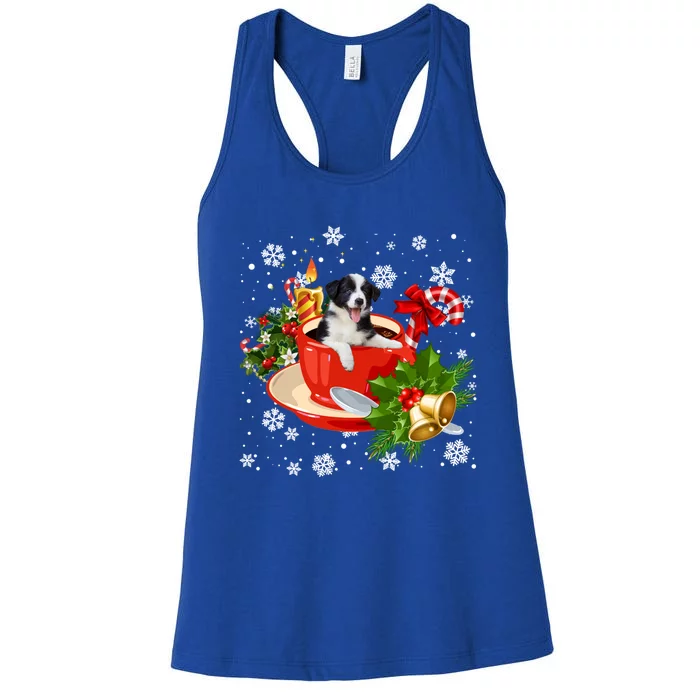 Border Collie And Coffee Christmas Snow Lights Pajamas Xmas Gift Women's Racerback Tank