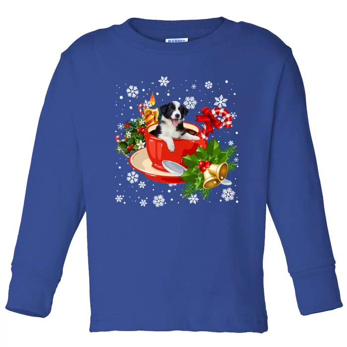 Border Collie And Coffee Christmas Snow Lights Pajamas Xmas Gift Toddler Long Sleeve Shirt