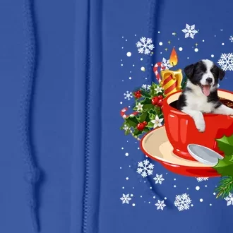 Border Collie And Coffee Christmas Snow Lights Pajamas Xmas Gift Full Zip Hoodie