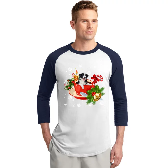 Border Collie And Coffee Christmas Snow Lights Pajamas Xmas Gift Baseball Sleeve Shirt