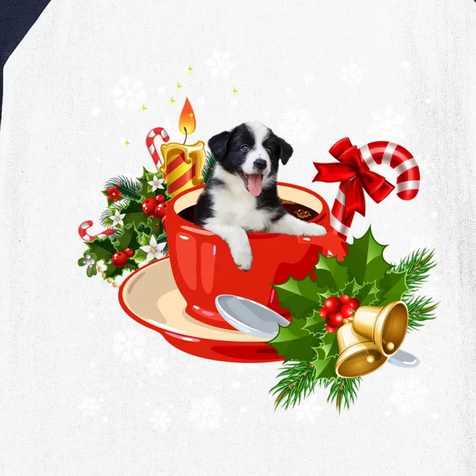 Border Collie And Coffee Christmas Snow Lights Pajamas Xmas Gift Baseball Sleeve Shirt