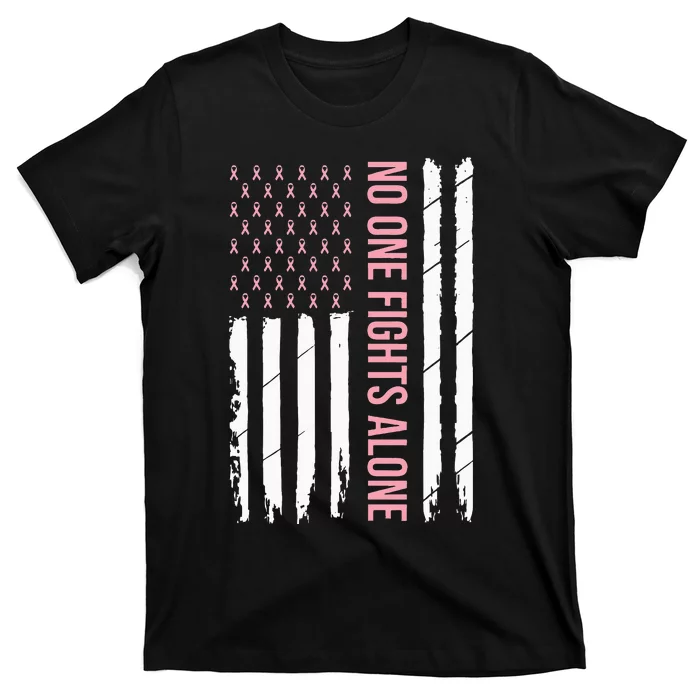 Breast Cancer Awareness Pink Ribbon USA American Flag T-Shirt