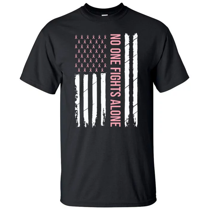 Breast Cancer Awareness Pink Ribbon USA American Flag Tall T-Shirt