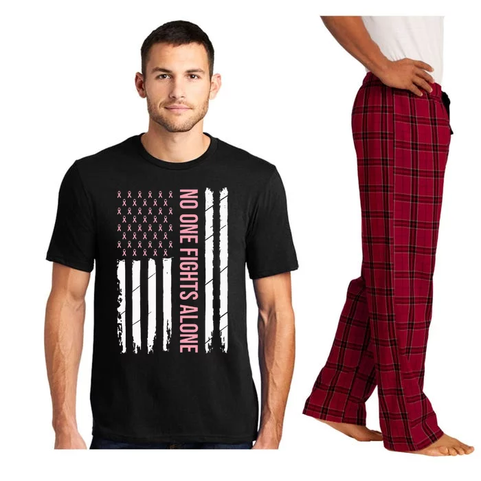 Breast Cancer Awareness Pink Ribbon USA American Flag Pajama Set