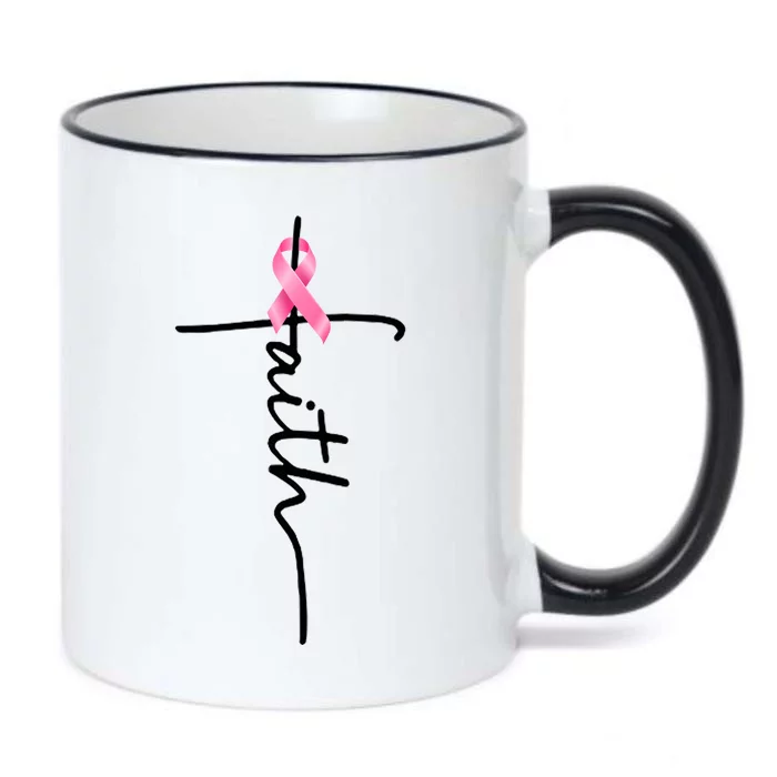 Breast Cancer Awareness Faith Cross Pink Ribbon Black Color Changing Mug