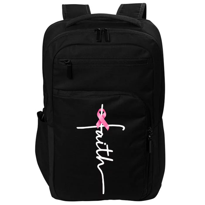 Breast Cancer Awareness Faith Cross Pink Ribbon Impact Tech Backpack