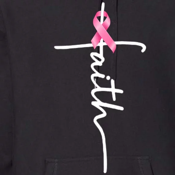 Breast Cancer Awareness Faith Cross Pink Ribbon Premium Hoodie