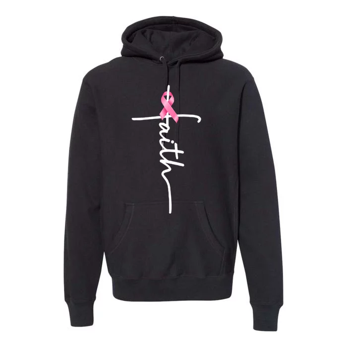 Breast Cancer Awareness Faith Cross Pink Ribbon Premium Hoodie