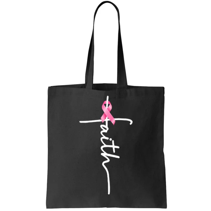 Breast Cancer Awareness Faith Cross Pink Ribbon Tote Bag