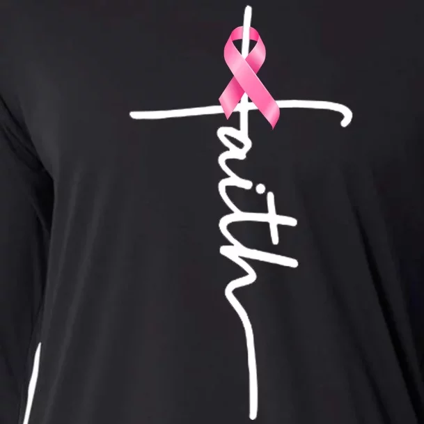 Breast Cancer Awareness Faith Cross Pink Ribbon Cooling Performance Long Sleeve Crew