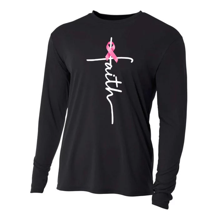 Breast Cancer Awareness Faith Cross Pink Ribbon Cooling Performance Long Sleeve Crew