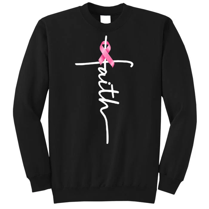 Breast Cancer Awareness Faith Cross Pink Ribbon Tall Sweatshirt