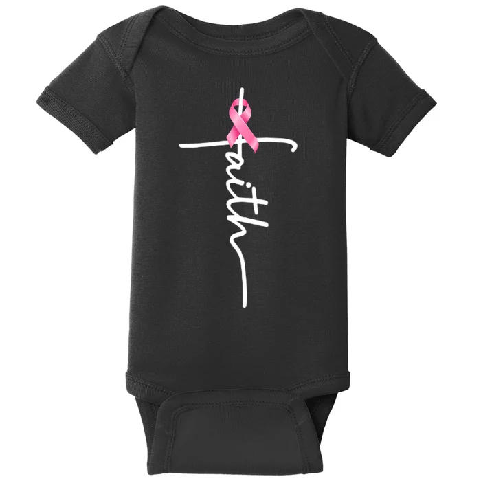 Breast Cancer Awareness Faith Cross Pink Ribbon Baby Bodysuit