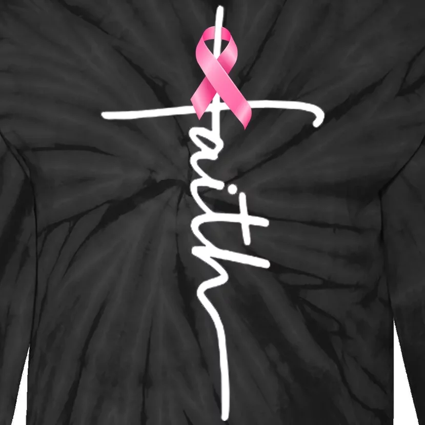 Breast Cancer Awareness Faith Cross Pink Ribbon Tie-Dye Long Sleeve Shirt