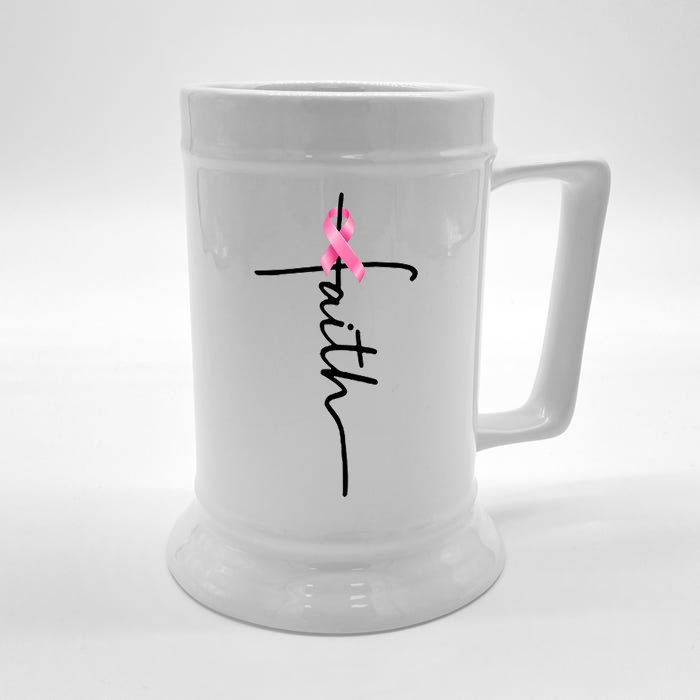 Breast Cancer Awareness Faith Cross Pink Ribbon Front & Back Beer Stein