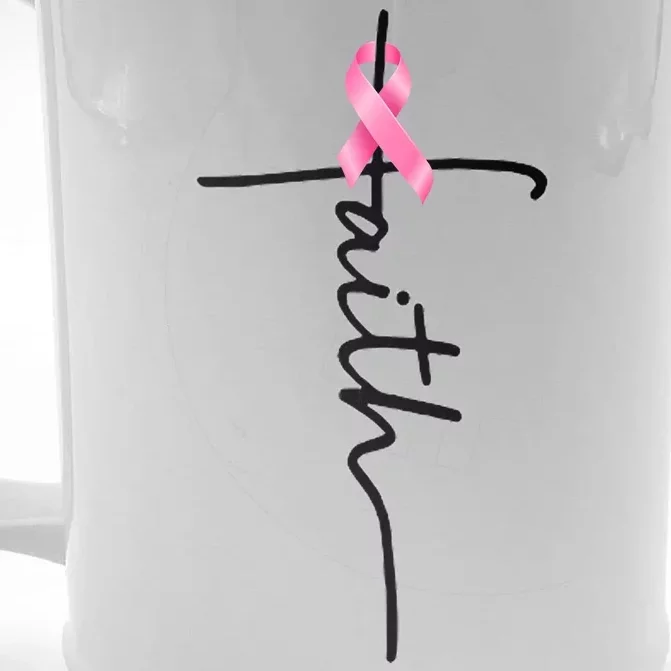 Breast Cancer Awareness Faith Cross Pink Ribbon Front & Back Beer Stein