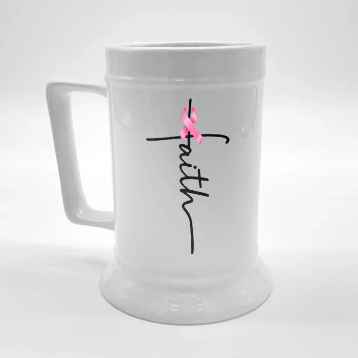 Breast Cancer Awareness Faith Cross Pink Ribbon Front & Back Beer Stein