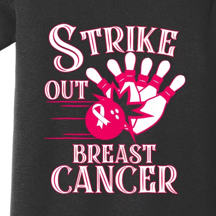 Breast Cancer Awareness Bowling Strike Out Pink Ribbon Gift Baby Bodysuit