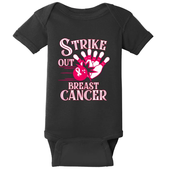 Breast Cancer Awareness Bowling Strike Out Pink Ribbon Gift Baby Bodysuit