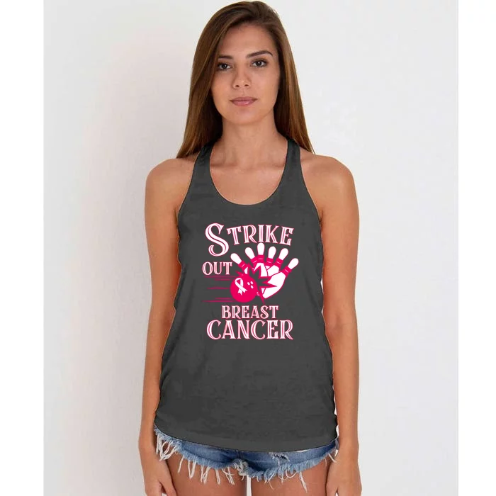 Breast Cancer Awareness Bowling Strike Out Pink Ribbon Gift Women's Knotted Racerback Tank