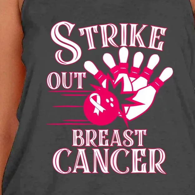 Breast Cancer Awareness Bowling Strike Out Pink Ribbon Gift Women's Knotted Racerback Tank