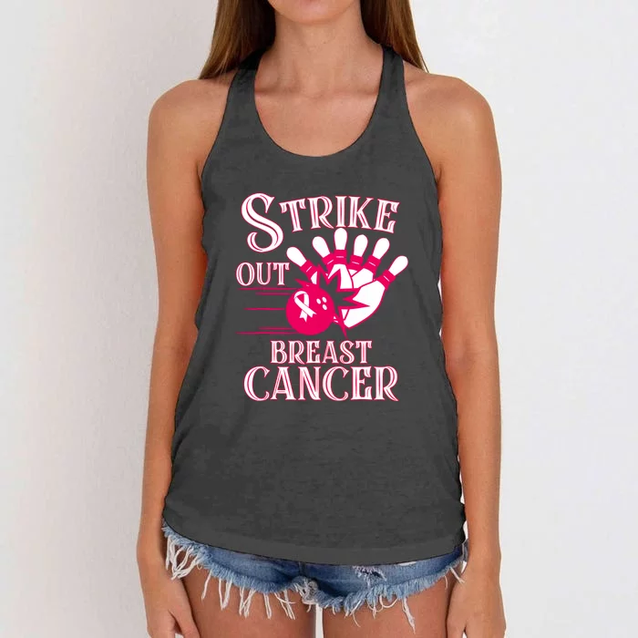 Breast Cancer Awareness Bowling Strike Out Pink Ribbon Gift Women's Knotted Racerback Tank