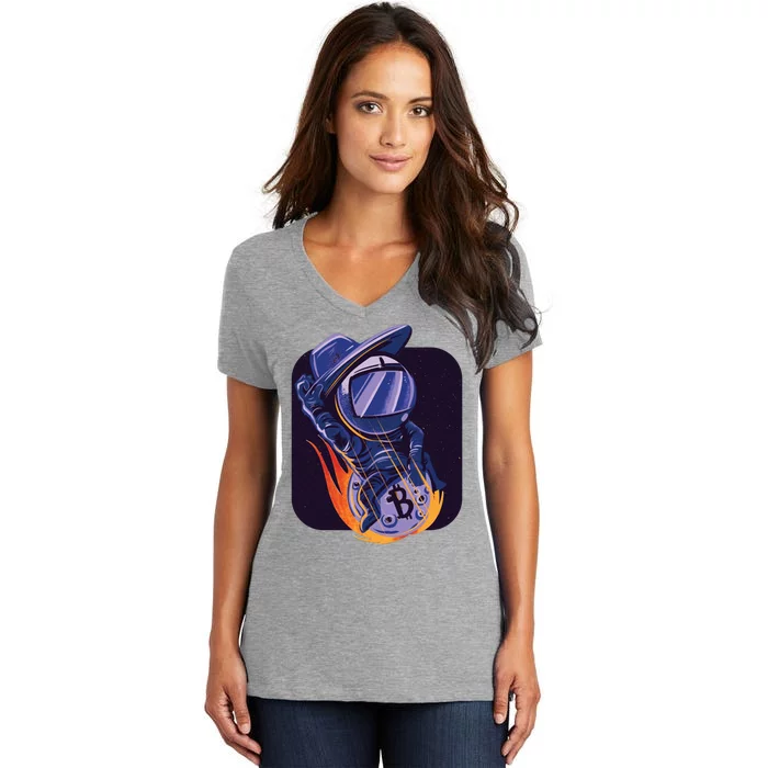 Bitcoin Cowboy Astronaut Women's V-Neck T-Shirt