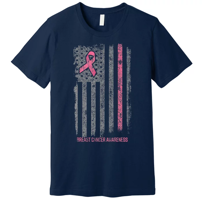 Breast Cancer American Flag Breast Cancer Awareness Premium T-Shirt