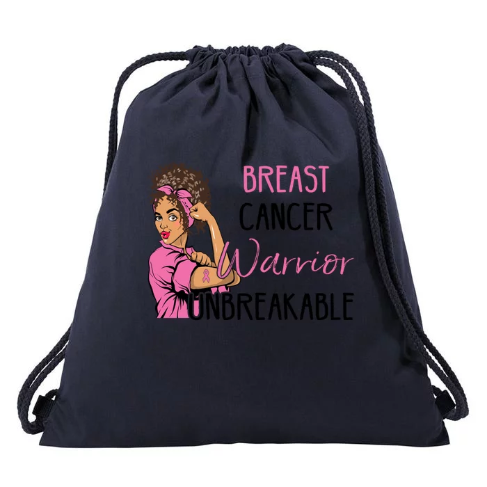 Breast Cancer Awareness Warrior Unbreakable Pink Ribbon Cool Gift Drawstring Bag