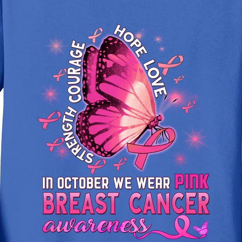 Breast Cancer Awareness In October Wear Pink Butterfly Gift Kids Long Sleeve Shirt