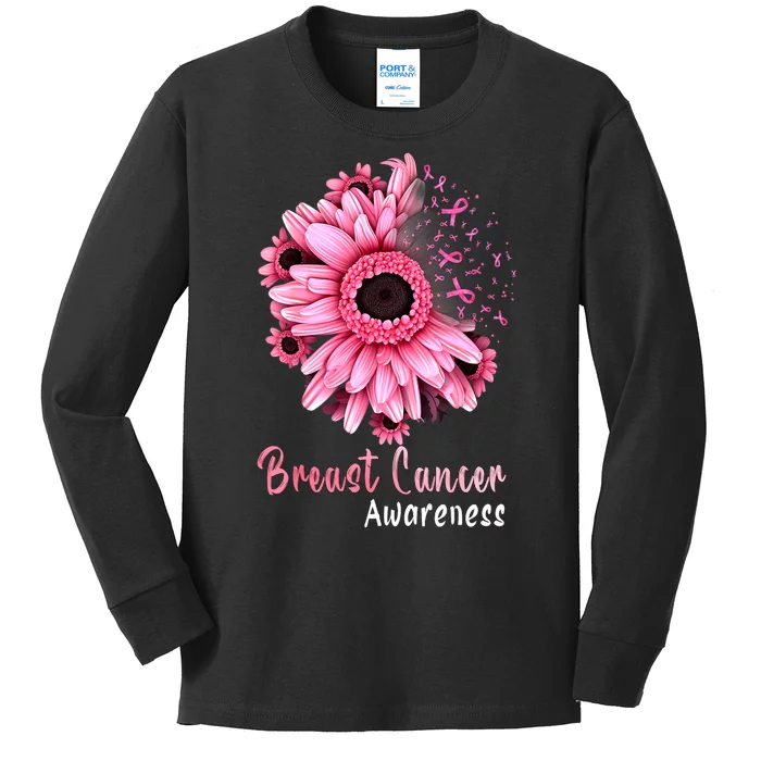 Breast Cancer Awareness Sunflower Pin.K Ribbon In October Gift Kids Long Sleeve Shirt