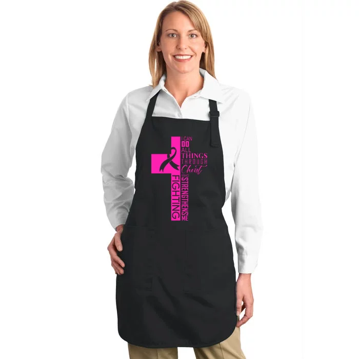 Breast Cancer Awareness Christian Cross Faith Full-Length Apron With Pocket