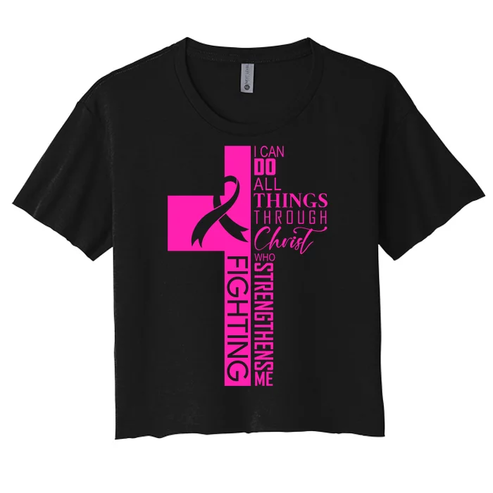 Breast Cancer Awareness Christian Cross Faith Women's Crop Top Tee