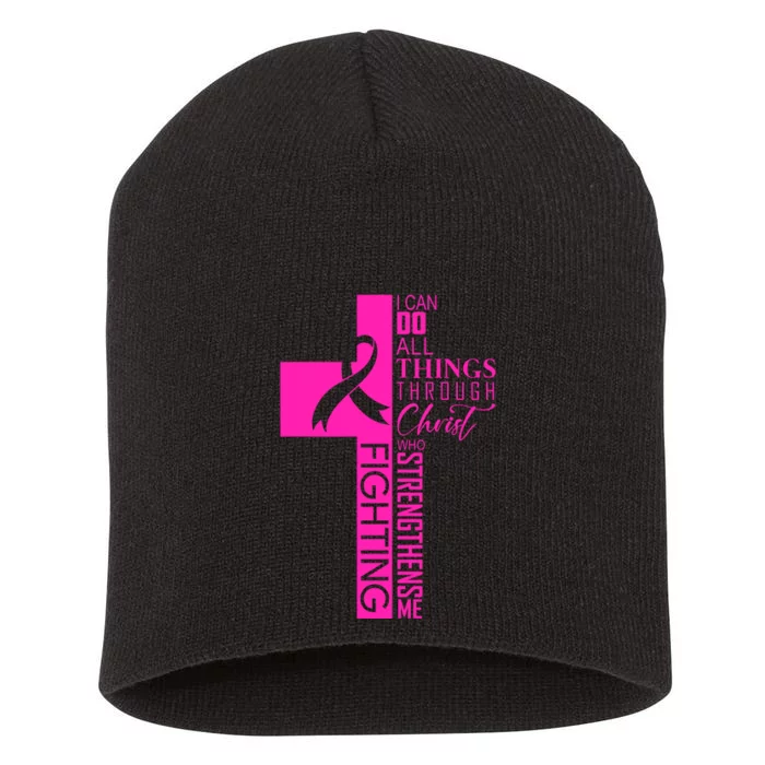 Breast Cancer Awareness Christian Cross Faith Short Acrylic Beanie