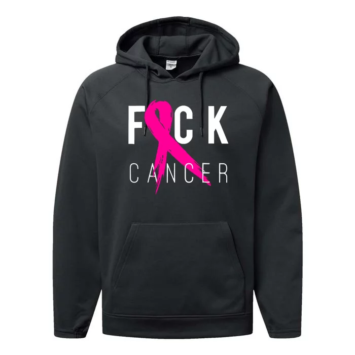 Breast Cancer Awareness Gift Fuck Cancer Retro Distressed Performance Fleece Hoodie