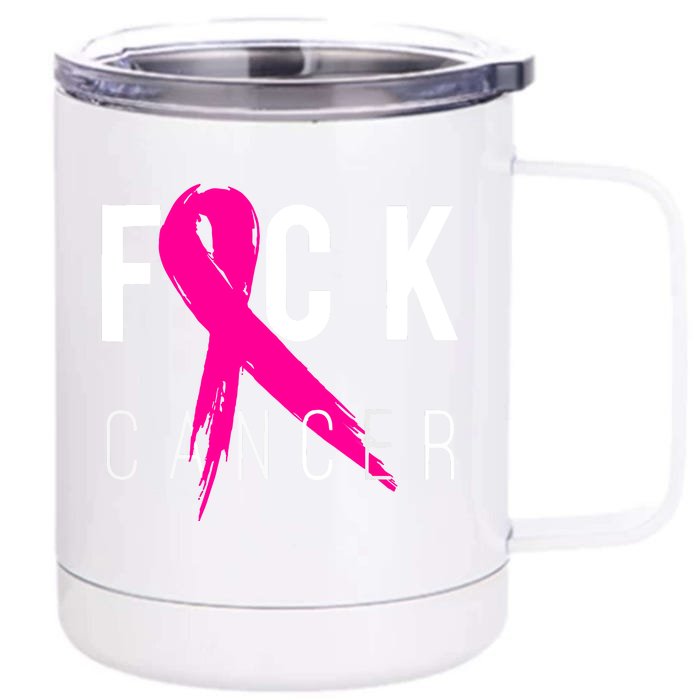 Breast Cancer Awareness Gift Fuck Cancer Retro Distressed Front & Back 12oz Stainless Steel Tumbler Cup