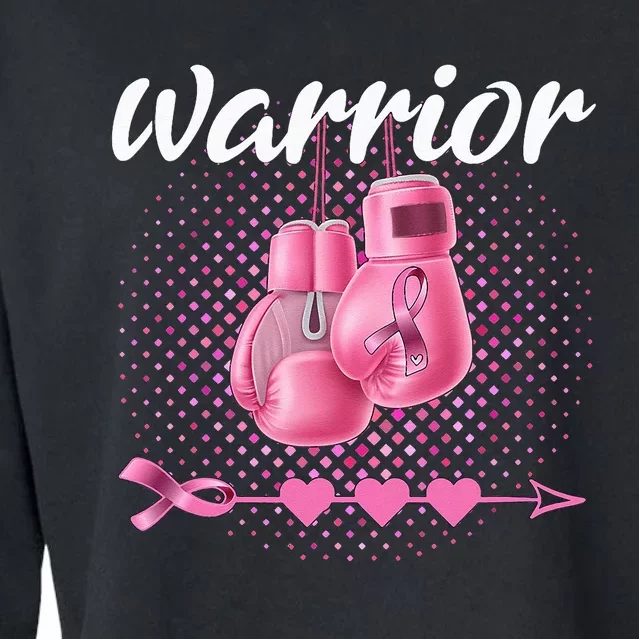 Breast Cancer Awareness Pink Boxing Gloves Warrior Cropped Pullover Crew