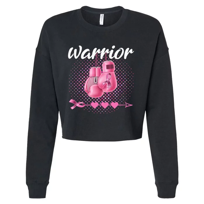 Breast Cancer Awareness Pink Boxing Gloves Warrior Cropped Pullover Crew