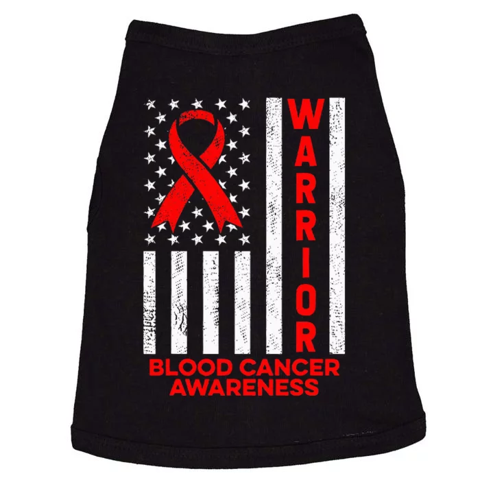 Blood Cancer Awareness Warrior American Flag Red Ribbon Doggie Tank