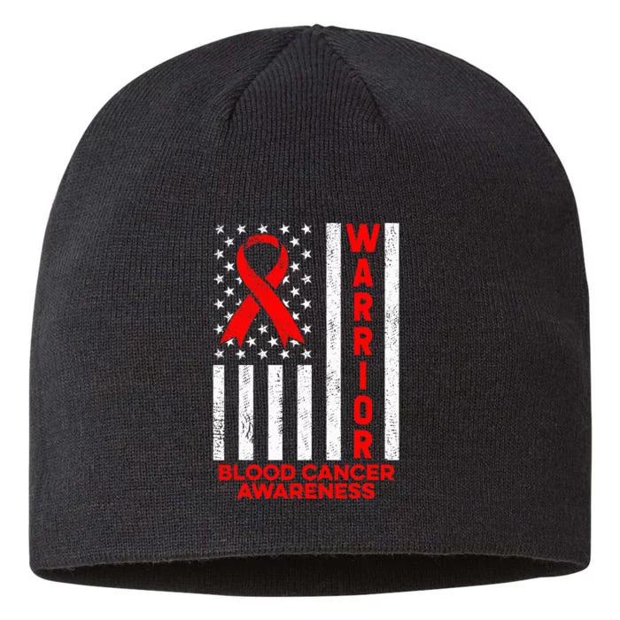 Blood Cancer Awareness Warrior American Flag Red Ribbon 8 1/2in Sustainable Knit Beanie