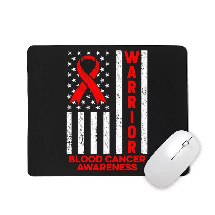 Blood Cancer Awareness Warrior American Flag Red Ribbon Mousepad