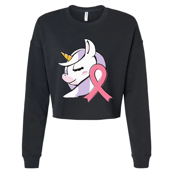 Breast Cancer Awareness Toddler Pink Ribbon Unicorn Cropped Pullover Crew