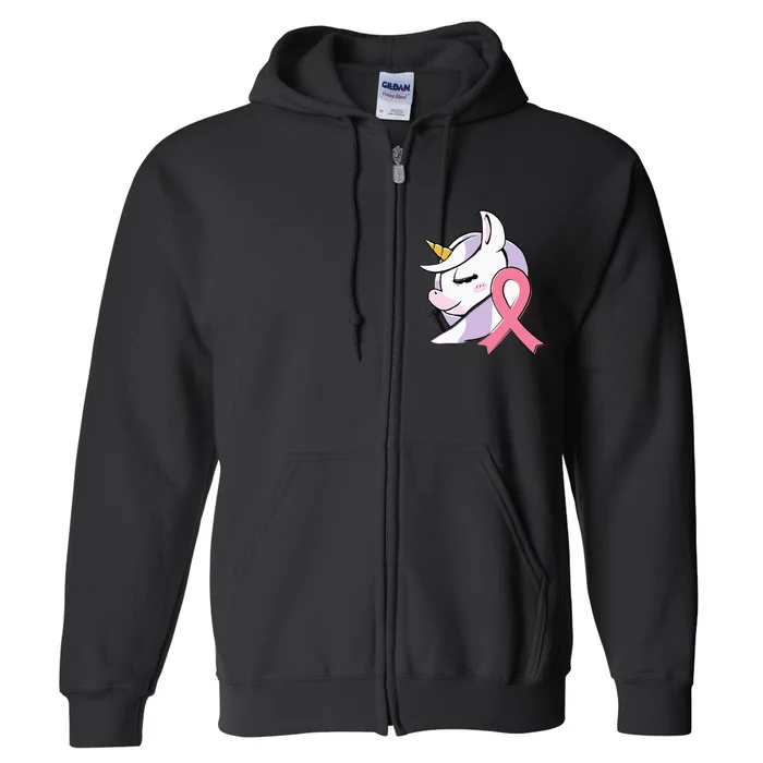 Breast Cancer Awareness Toddler Pink Ribbon Unicorn Full Zip Hoodie