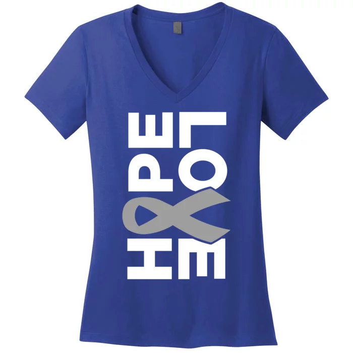 Brain Cancer Awareness Gray Tumor Hope Love Support Ribbon Cool Gift Women's V-Neck T-Shirt