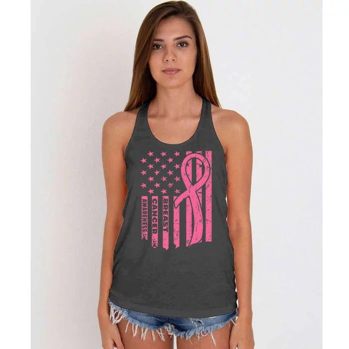 Breast Cancer Awareness Flag USA Breast Cancer Warrior Women's Knotted Racerback Tank